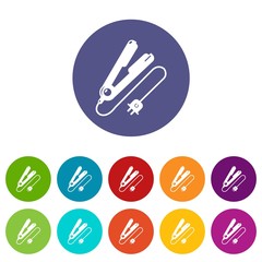 Hair straightener icons color set vector for any web design on white background