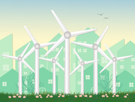 illustration of wind turbines
