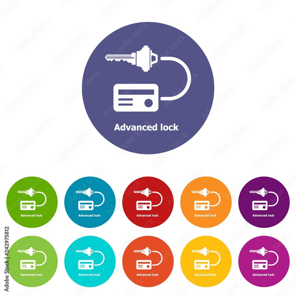 Poster advanced lock icons color set vector for any web design on white background