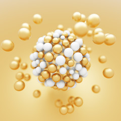 Abstract white and gold particles molecular structure