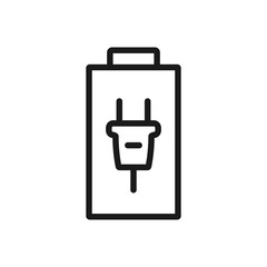 Battery with plug icon in modern line style. High quality gray outline pictogram for web site design and mobile apps. Vector illustration on a white background.