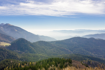 Panoramic view from mountain Golica in Karavanke , Slovenia