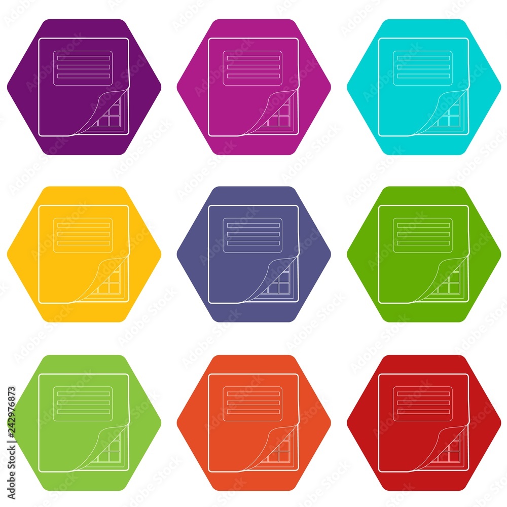Poster folder with table excel icons 9 set coloful isolated on white for web