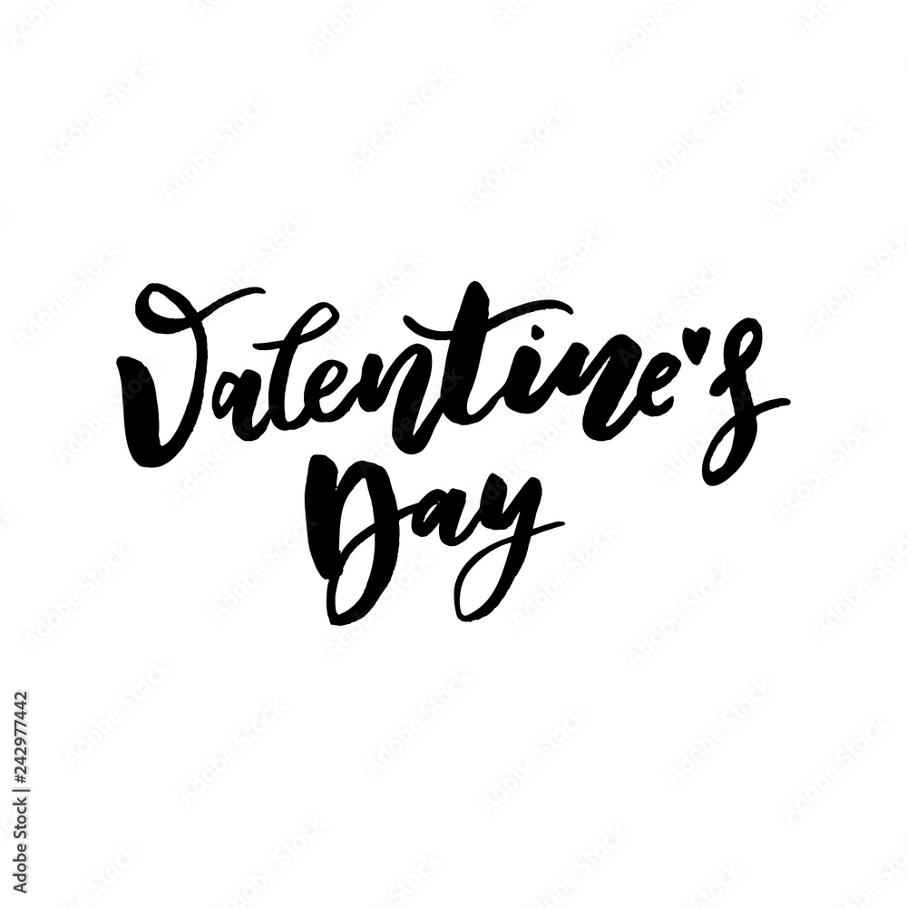 Poster Happy Valentine's Day vector lettering on white background. Hand written design element for card, poster, banner. Modern calligraphy for Valentine's day. Isolated typography print. Hand drawn clipart.