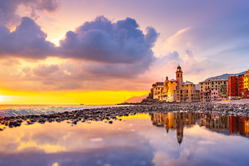Fototapeta premium Sunset on the sea, Camogli, Liguria, Italy