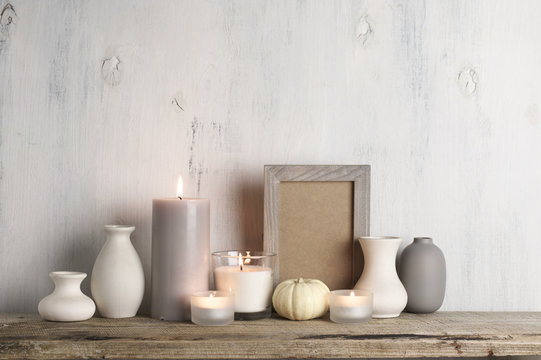 Neutral colored vases and candles as home decor