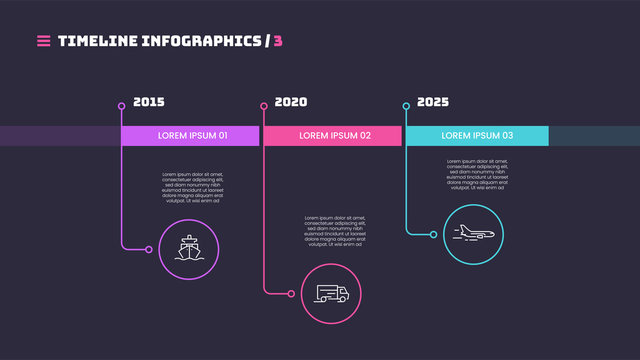 Thin line timeline minimal infographic concept with three period