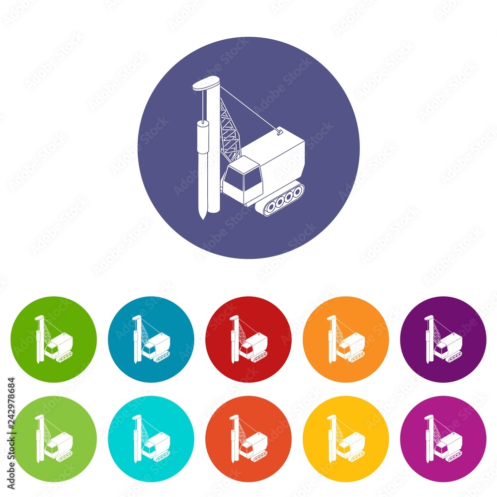 Poster drilling machine icons color set vector for any web design on white background