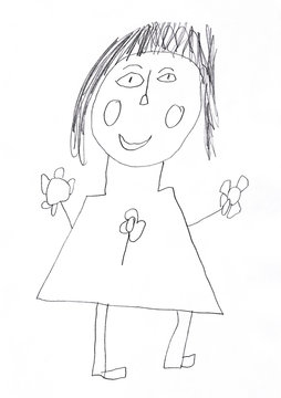 child's drawing of mom. painted pencil picture of mother