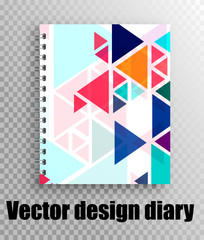 Business office - vector mockup of a stylish diary. Triangles pattern - colored triangles geometry. The layout of the diary on the springs