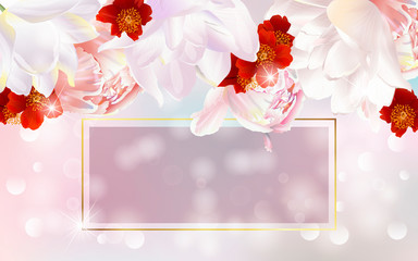 Vector banner with summer flowers for invitation, sales, packaging, natural cosmetics, perfume. Space for text.
