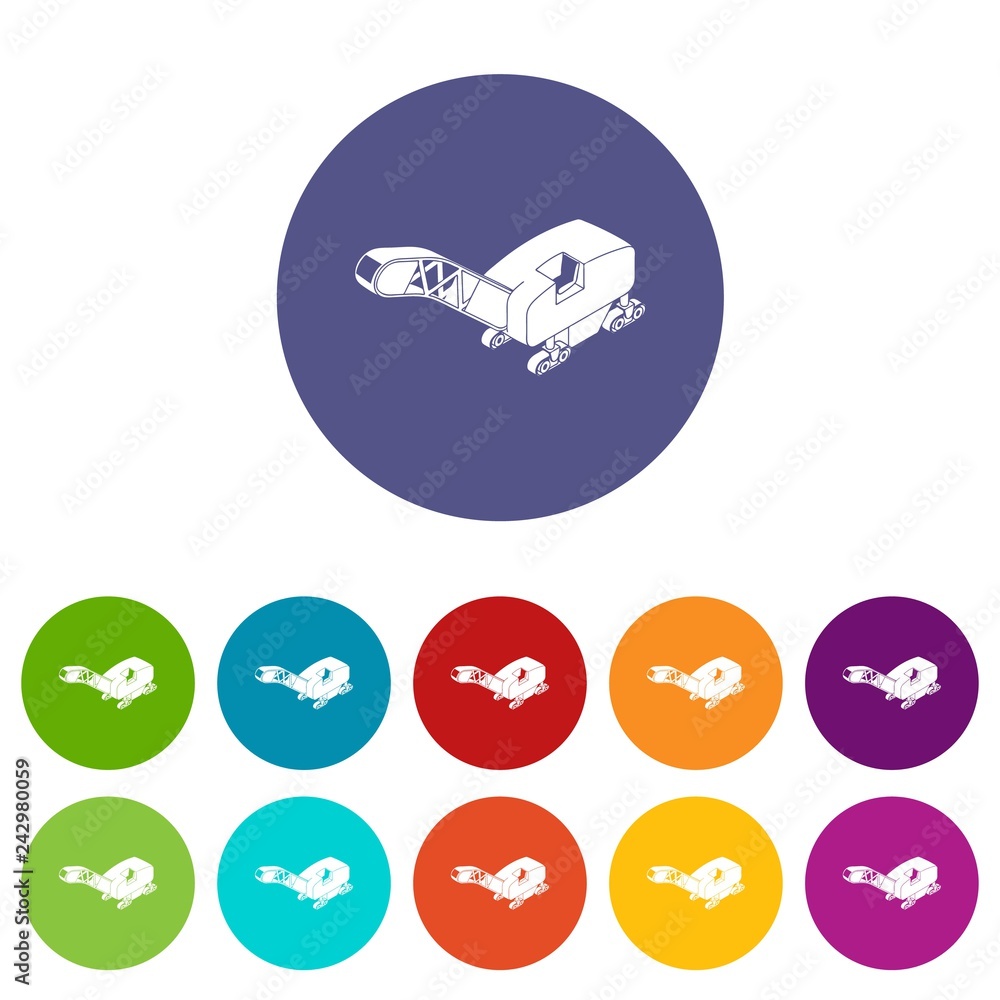 Poster mine band tractor icons color set vector for any web design on white background