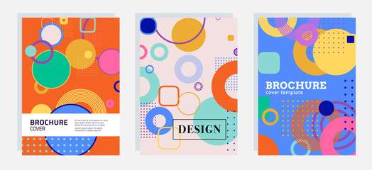 Collection of covers with bright geometric shapes. Abstract backgrounds for poster, flyer, banner, brochure and advertising.
