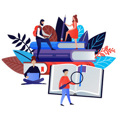 Education concept in flat style. Vector illustration people learn and gain knowledge. The creative design of the schedule students learn on books. Modern vector for banners, websites, brochures