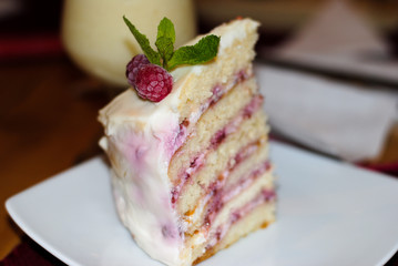 Beautiful, delicious cake with raspberries