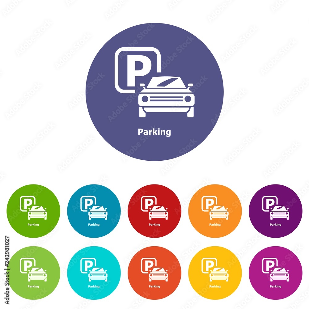 Poster parking icons color set vector for any web design on white background