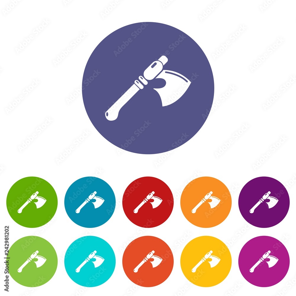 Poster ancient ax weapon icons color set vector for any web design on white background