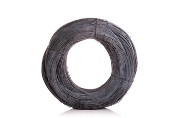 Roll of new steel binding wire for construction isolated on white