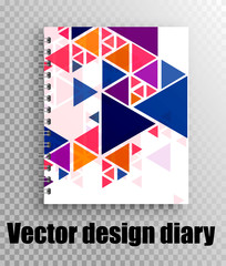 Stylish cover for notebook, diary. Colored triangles pattern on notepad. Stylish business book