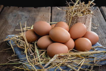 Chicken eggs placed on a straw