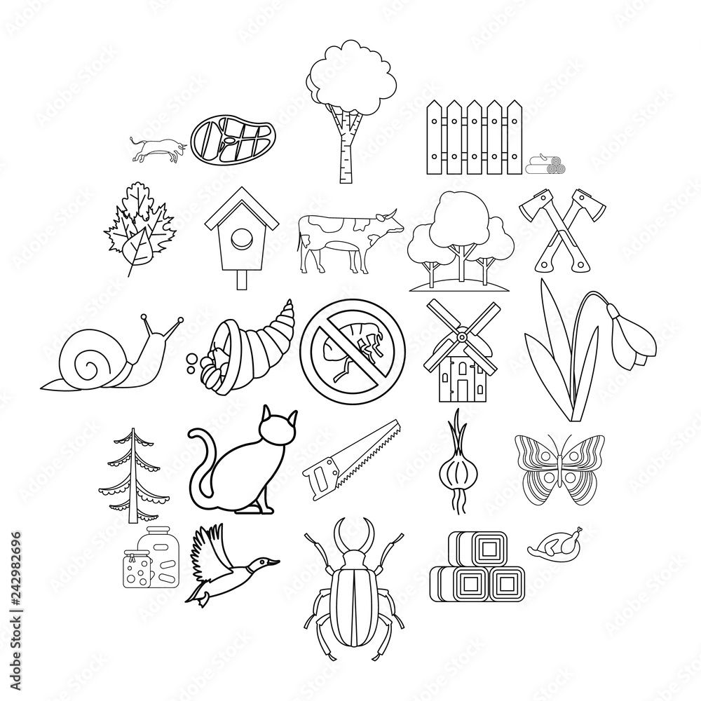 Poster settlement icons set. outline set of 25 settlement vector icons for web isolated on white background