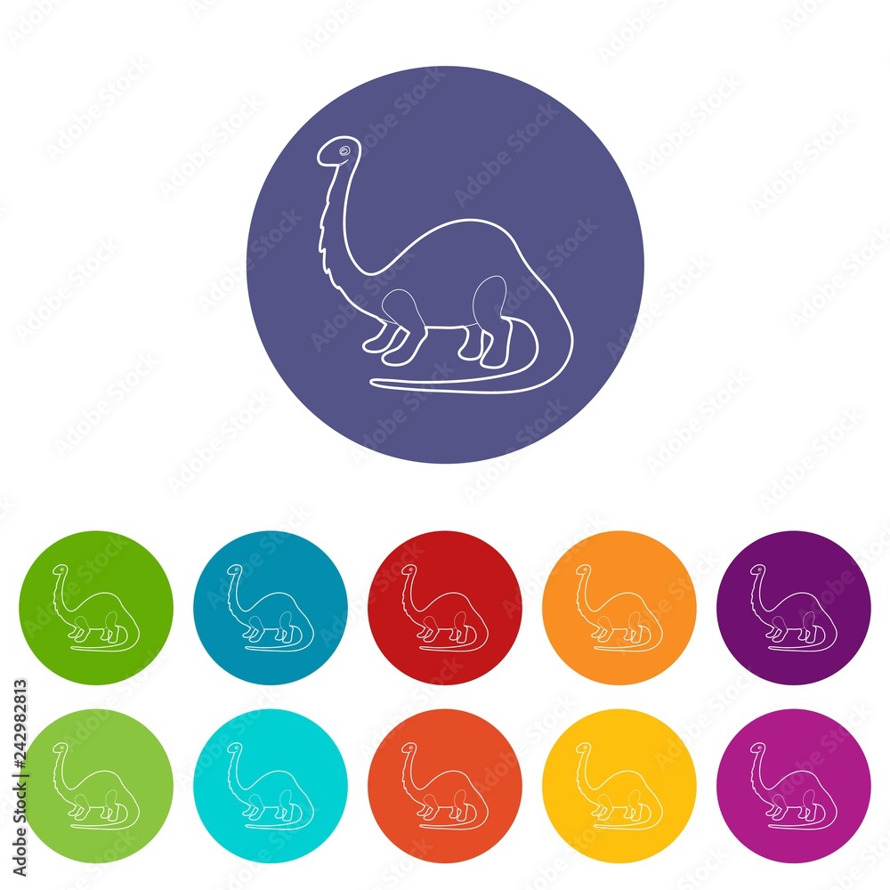 Poster apatosaurus dinosaur icons color set vector for any web design on white background