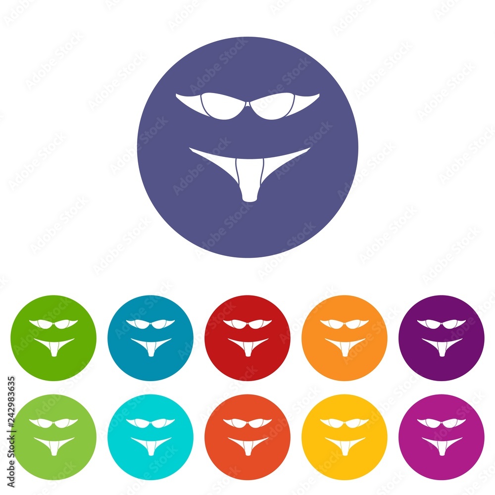 Poster retro bikini icons color set vector for any web design on white background