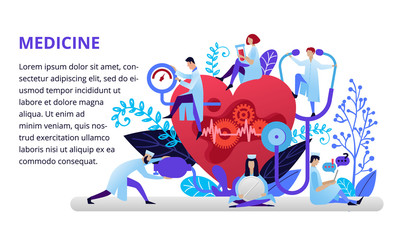 Blood pressure, cardiogram, health monitoring, medicine. Modern flat design concepts for web banners, web sites, printed materials. Creative medicine vector illustration with doctors