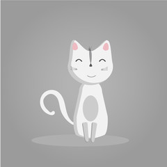 happy funny white cat on a gray background, domestic cat