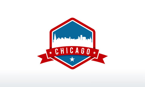 Chicago City Skyline Logo badge vector illustration