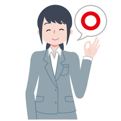 スーツ,ビジネス,社会人,会社,仕事,就職,転職,日本人,人物,ビジネスマン,会社員,リクルート,就職活動,転職活動,就活,新入社員,20代,若い,1人,白バック,イラスト,いっこ①,女性,可愛い,◯,OK,良い例,まる,回答,Q&A,質問,質疑応答,OKサイン 