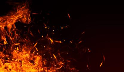 Fototapeta na wymiar Realistic isolated fire effect for decoration and covering on black background. Concept of particles , sparkles, flame and light.