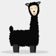 black big llama,  alpaca on a gray background, nice smile