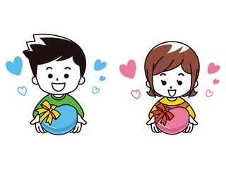 プレゼントBOXを持った若い男女