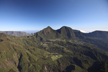 Top view of the mountains and the village of which is between them