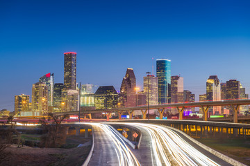 Fototapeta na wymiar Houston, Texas, USA downtown skyline over the highways at dusk.