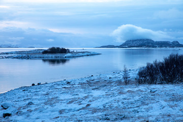 Fototapeta premium Winter at the Northern Norway coast, her from Brønnøy municipality