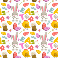 Vector flat seamless pattern on Easter theme. Used for textiles, websites, wrapping paper