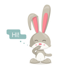 Happy rabbit vector character on white background. Flat illustration in cartoon style