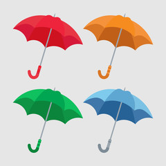 set of umbrellas close-up, multicolored umbrella icon, flat desi