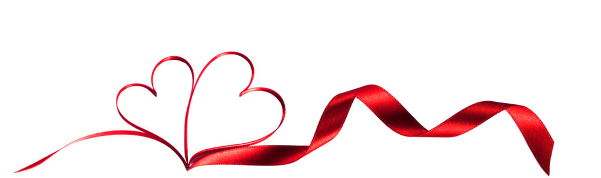 Red ribbons in shape of two hearts