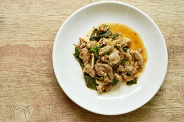 spicy chicken and liver salad Thai salad on plate