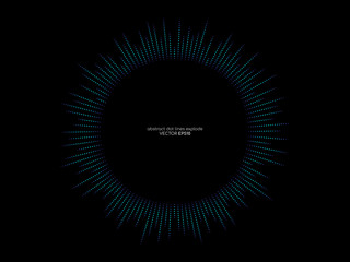 Abstract vector explosion circle frame with strip lines equalizer pattern in blue green color isolated on black background with space for text in concept of music, technology, science, digital, AI