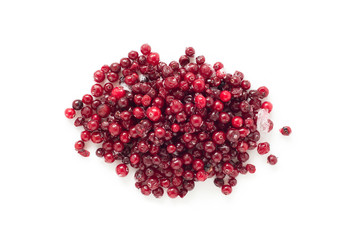 Frozen cranberry isolated over white, top view