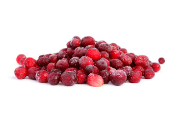 Frozen cranberries isolated on white background