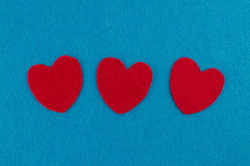 Hand made textile red heart. Isolated on white background