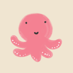 Cute Sea Creatures. Sea life illustration Summer images. Kid cartoon octopus.