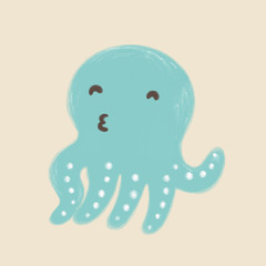 Cute Sea Creatures. Sea life illustration Summer images. Kid cartoon octopus.