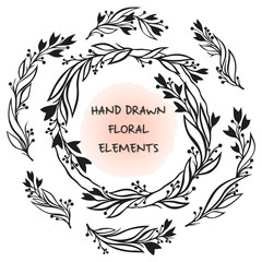Vector floral frame.Hand drawn collection of trendy cute floral elements in same style. Graphic design elements for wedding cards, prints, decoration, greeting cards and so much more.
