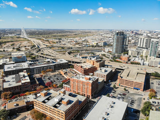 Aerial view uptown Dallas, Texas modern residential and office building along Texas State Highway...